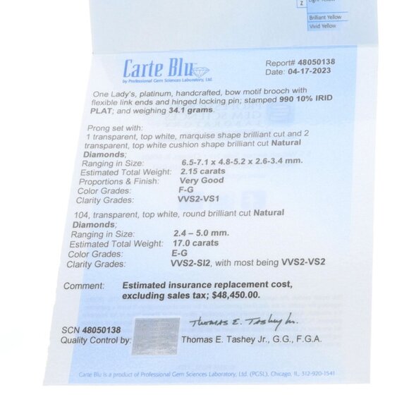 Platinum Diamond Vintage Bow Brooch Marq & Cush 19.15ctw PGS Handmade Ribbon Pin - Picture 6 of 7